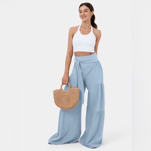 HALARA Pants - HALARA Breezeful High Waisted Shirred Tie Front & Back Plicated Wide Leg Pants